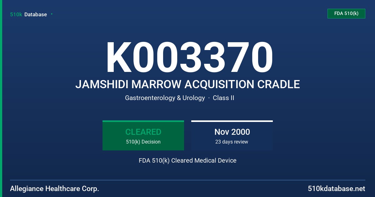K003370 JAMSHIDI MARROW ACQUISITION CRADLE FDA 510(k) Cleared Medical Device
