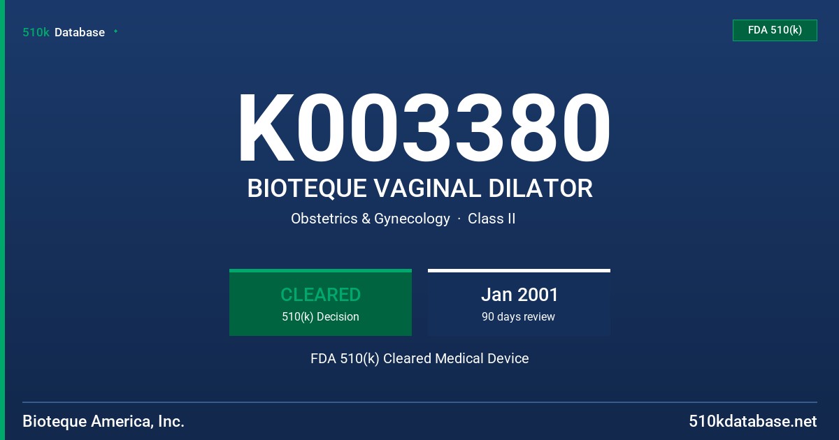 K003380 BIOTEQUE VAGINAL DILATOR FDA 510(k) Cleared Medical Device