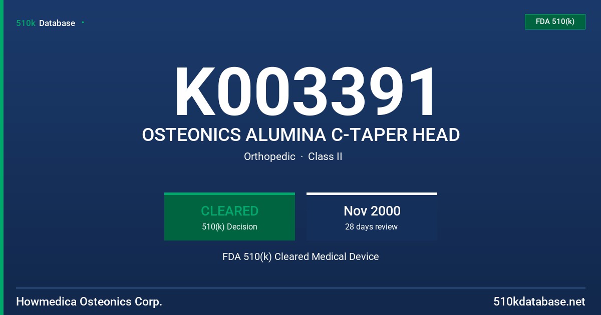 K003391 OSTEONICS ALUMINA C-TAPER HEAD FDA 510(k) Cleared Medical Device