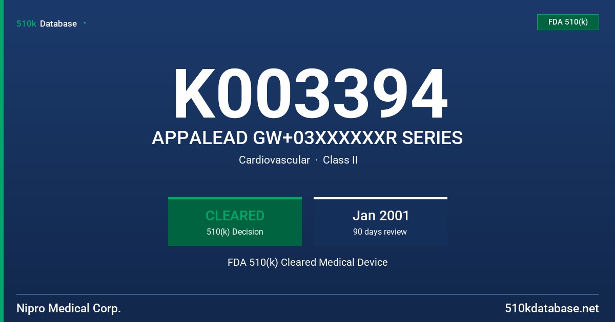 K003394 APPALEAD GW+03XXXXXXR SERIES FDA 510(k) Cleared Medical Device