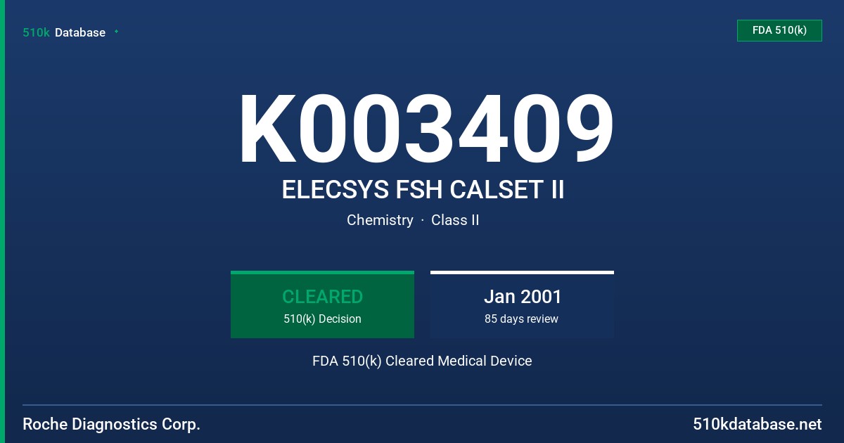 K003409 ELECSYS FSH CALSET II FDA 510(k) Cleared Medical Device