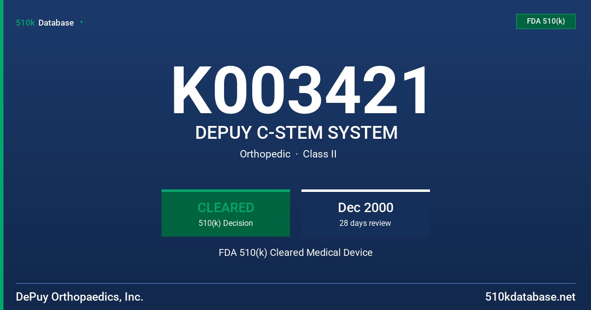 K003421 DEPUY C-STEM SYSTEM FDA 510(k) Cleared Medical Device