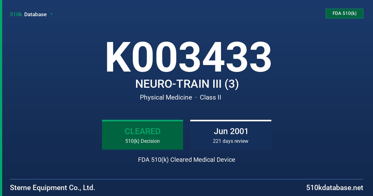 K003433 NEURO-TRAIN III (3) FDA 510(k) Cleared Medical Device