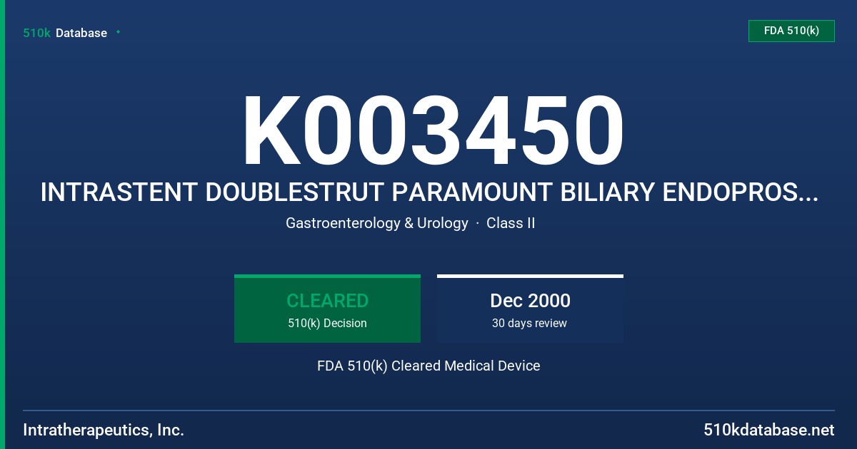 K003450 INTRASTENT DOUBLESTRUT PARAMOUNT BILIARY ENDOPROSTHESIS FDA 510(k) Cleared Medical Device