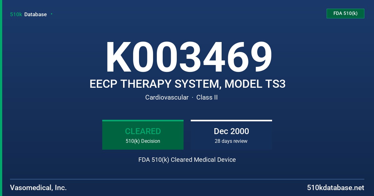 K003469 EECP THERAPY SYSTEM, MODEL TS3 FDA 510(k) Cleared Medical Device