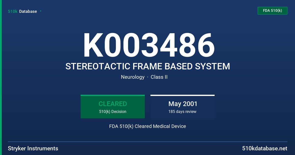K003486 STEREOTACTIC FRAME BASED SYSTEM FDA 510(k) Cleared Medical Device