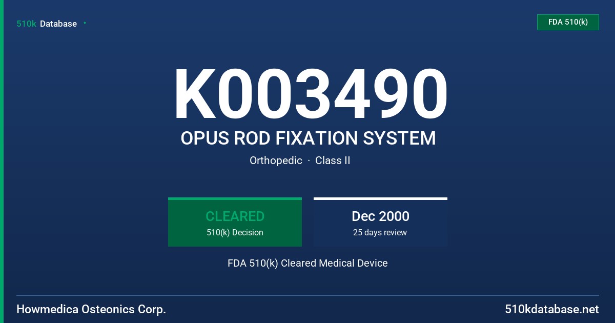K003490 OPUS ROD FIXATION SYSTEM FDA 510(k) Cleared Medical Device