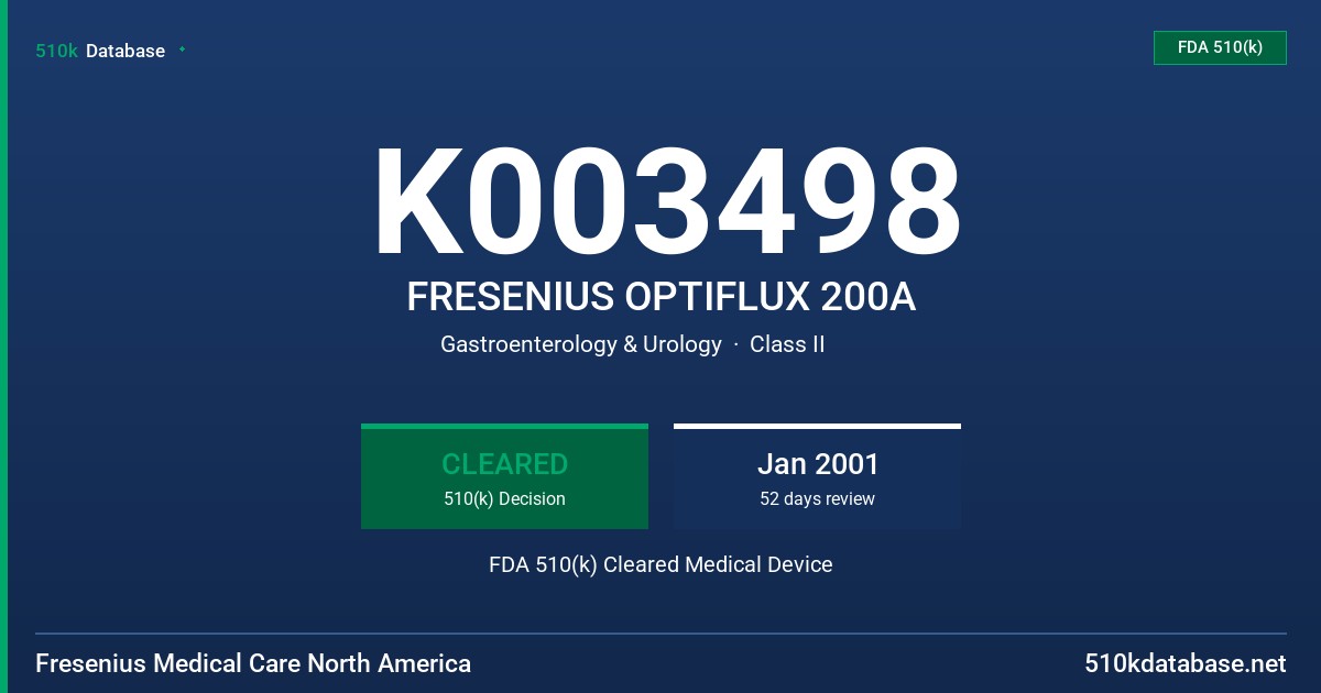 K003498 FRESENIUS OPTIFLUX 200A FDA 510(k) Cleared Medical Device