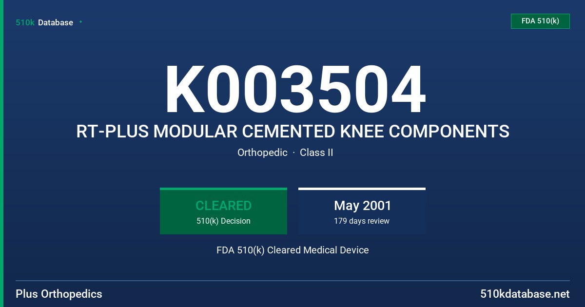 K003504 RT-PLUS MODULAR CEMENTED KNEE COMPONENTS FDA 510(k) Cleared Medical Device