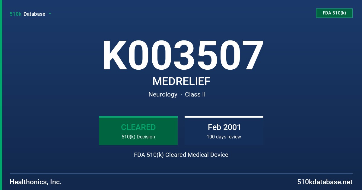 K003507 MEDRELIEF FDA 510(k) Cleared Medical Device