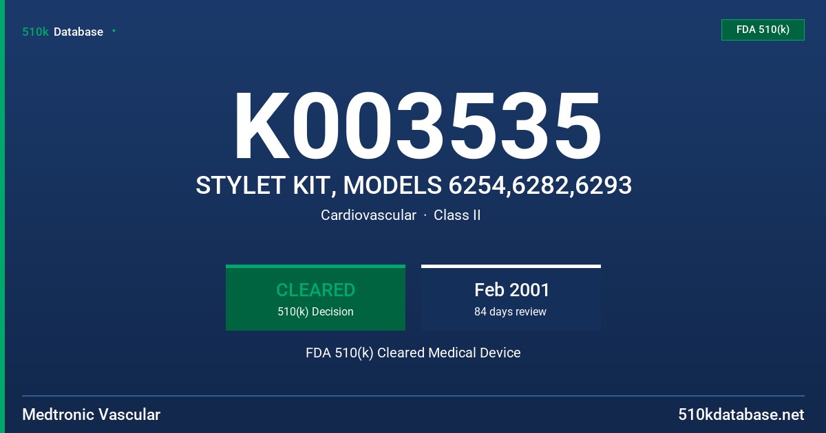 K003535 STYLET KIT, MODELS 6254,6282,6293 FDA 510(k) Cleared Medical Device