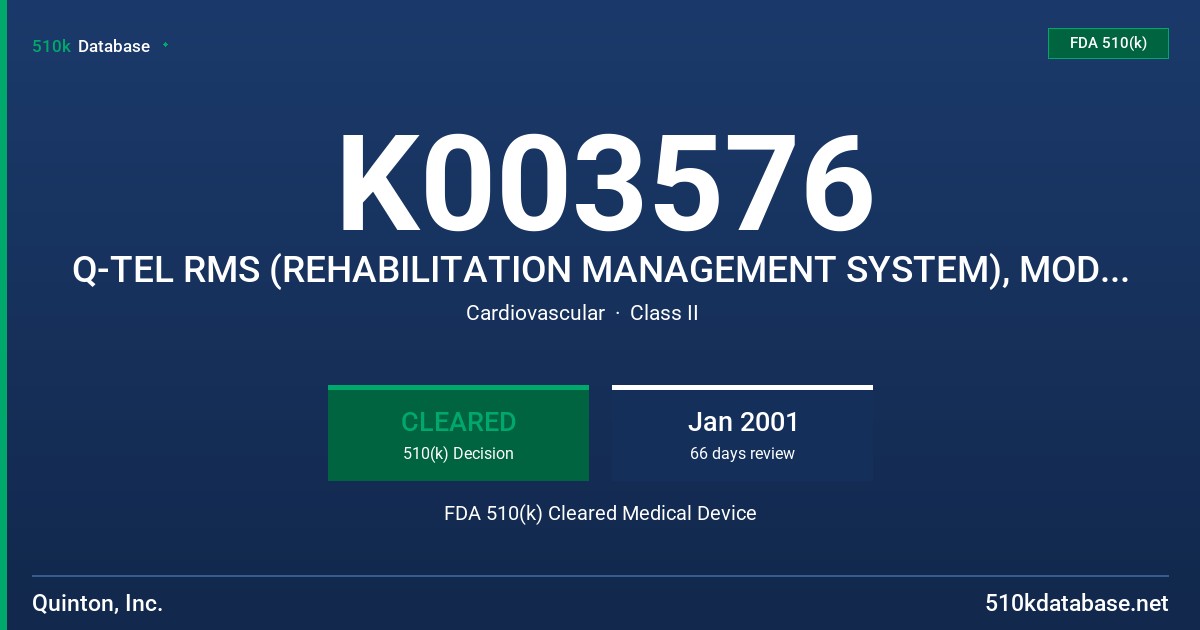 K003576 Q-TEL RMS (REHABILITATION MANAGEMENT SYSTEM), MODEL 000503 FDA 510(k) Cleared Medical Device