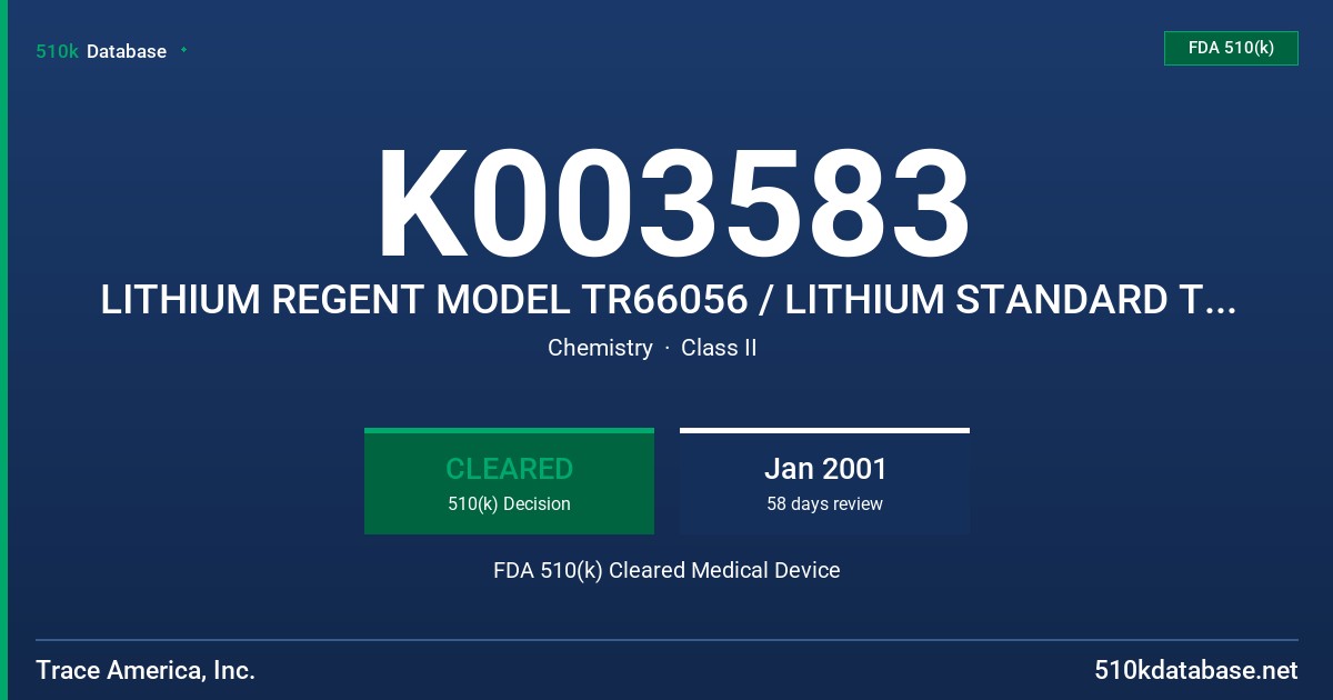 K003583 LITHIUM REGENT MODEL TR66056 / LITHIUM STANDARD TR66901 FDA 510(k) Cleared Medical Device