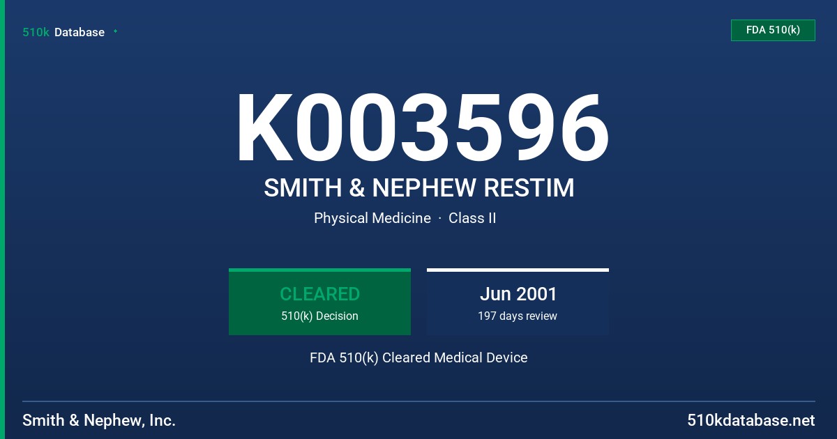 K003596 SMITH & NEPHEW RESTIM FDA 510(k) Cleared Medical Device