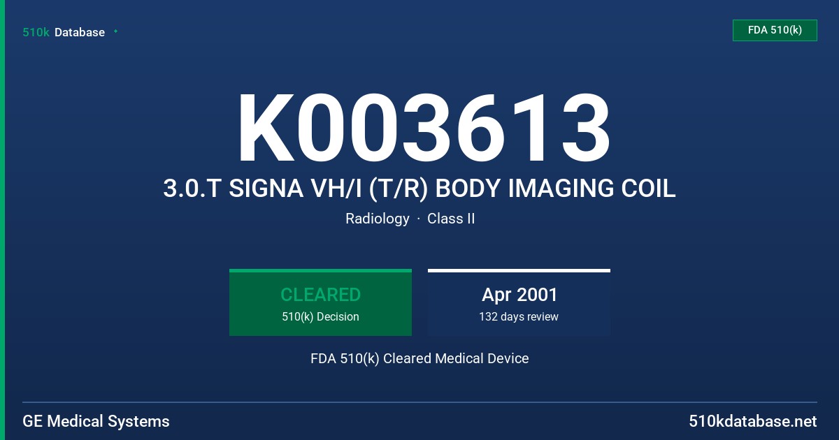 K003613 3.0.T SIGNA VH/I (T/R) BODY IMAGING COIL FDA 510(k) Cleared Medical Device