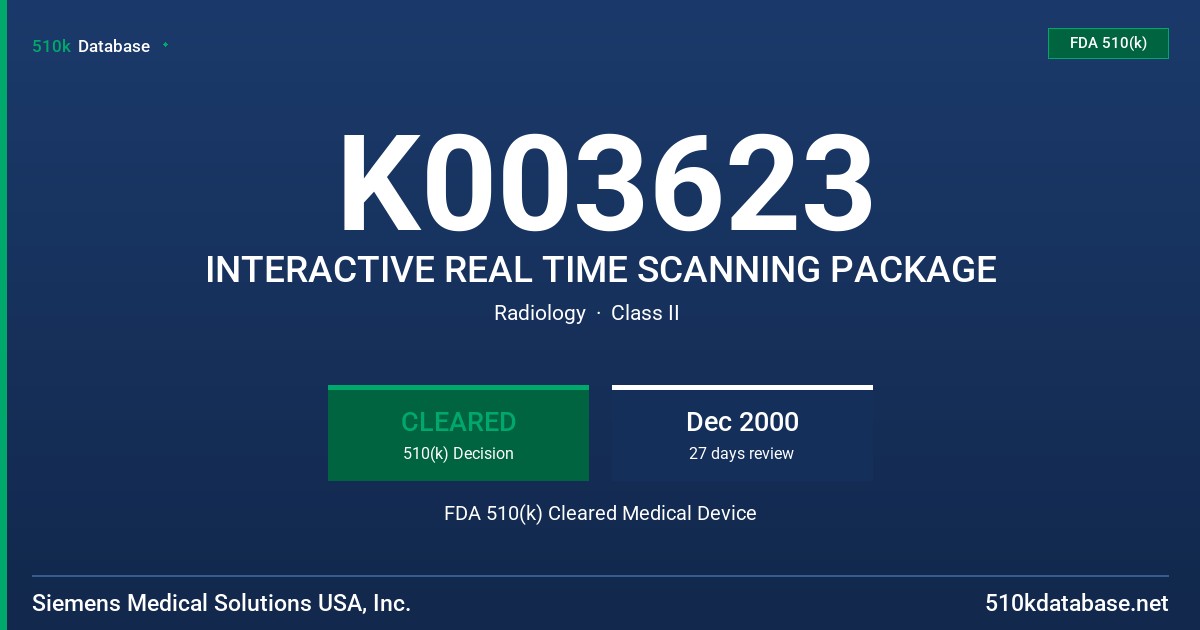 K003623 INTERACTIVE REAL TIME SCANNING PACKAGE FDA 510(k) Cleared Medical Device