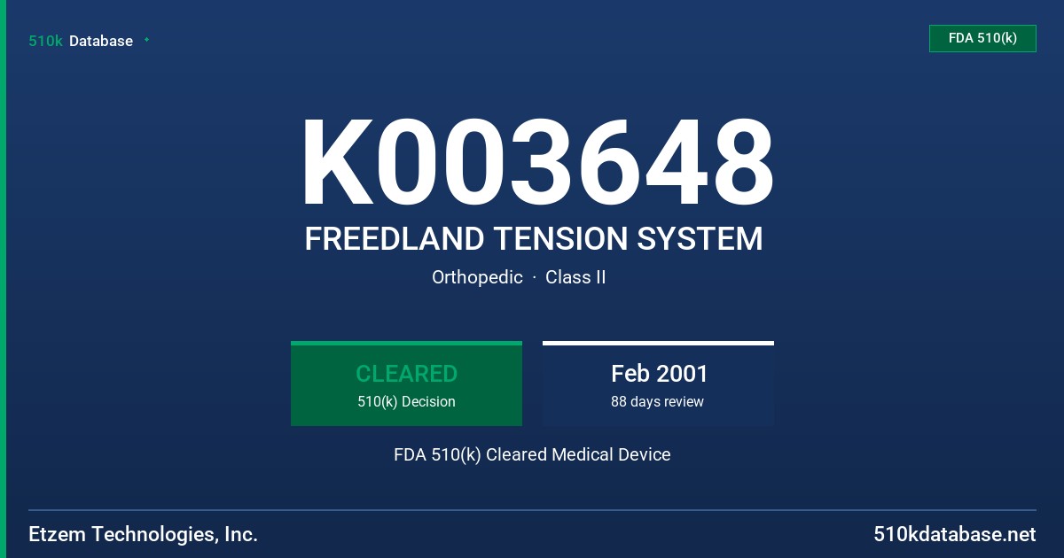 K003648 FREEDLAND TENSION SYSTEM FDA 510(k) Cleared Medical Device