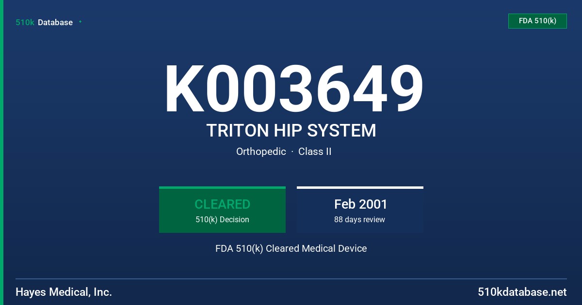 K003649 TRITON HIP SYSTEM FDA 510(k) Cleared Medical Device