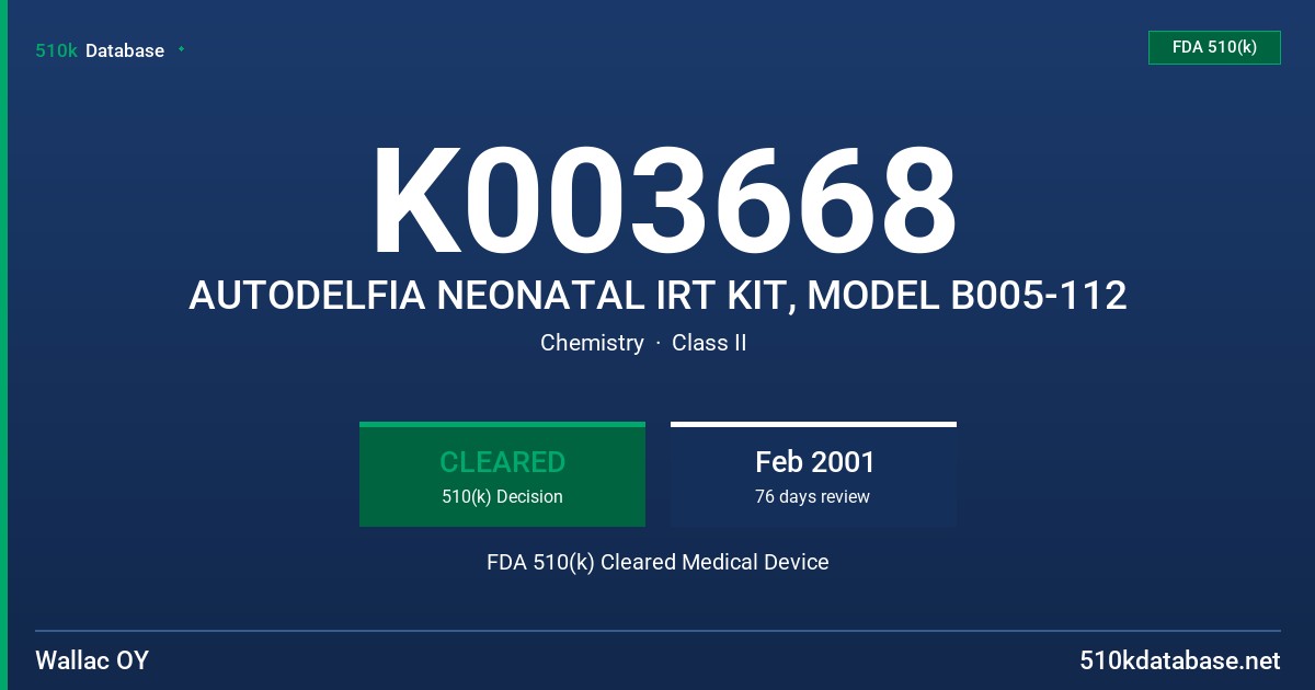 K003668 AUTODELFIA NEONATAL IRT KIT, MODEL B005-112 FDA 510(k) Cleared Medical Device