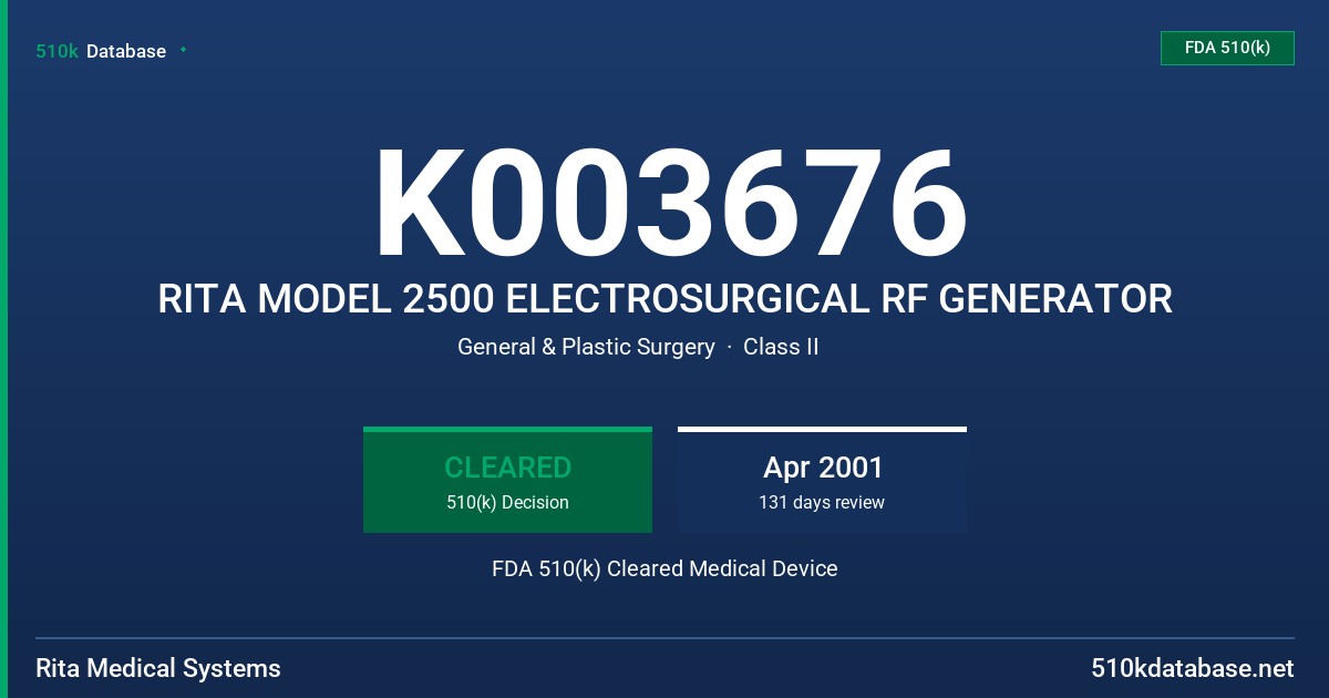 K003676 RITA MODEL 2500 ELECTROSURGICAL RF GENERATOR FDA 510(k) Cleared Medical Device