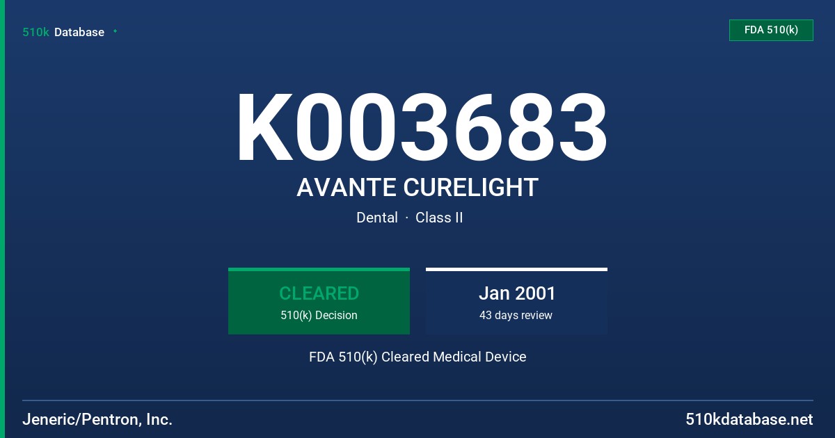 K003683 AVANTE CURELIGHT FDA 510(k) Cleared Medical Device