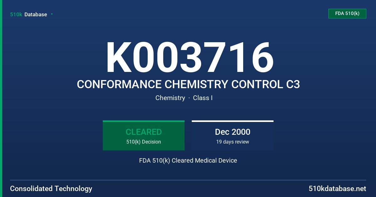 K003716 CONFORMANCE CHEMISTRY CONTROL C3 FDA 510(k) Cleared Medical Device