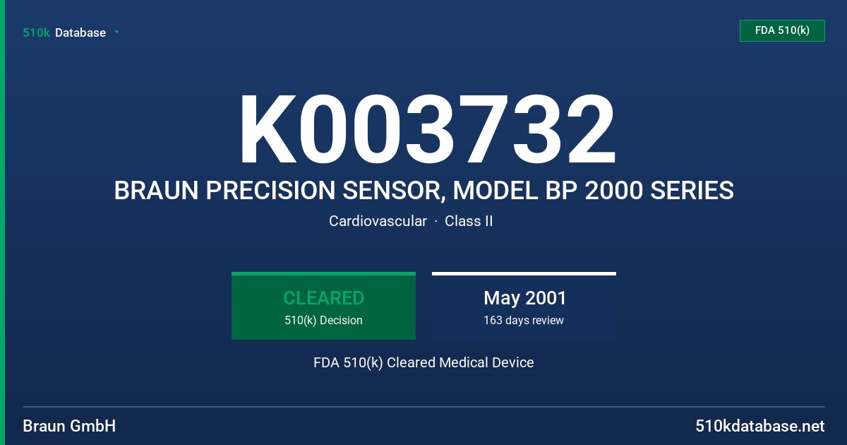 K003732 BRAUN PRECISION SENSOR, MODEL BP 2000 SERIES FDA 510(k) Cleared Medical Device