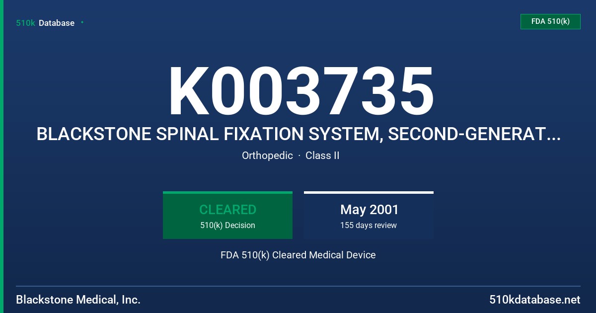 K003735 BLACKSTONE SPINAL FIXATION SYSTEM, SECOND-GENERATION CROSS-CONNECTOR FDA 510(k) Cleared Medical Device