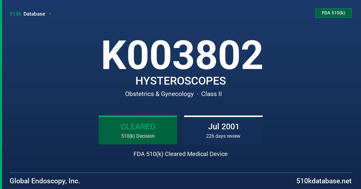 K003802 HYSTEROSCOPES FDA 510(k) Cleared Medical Device