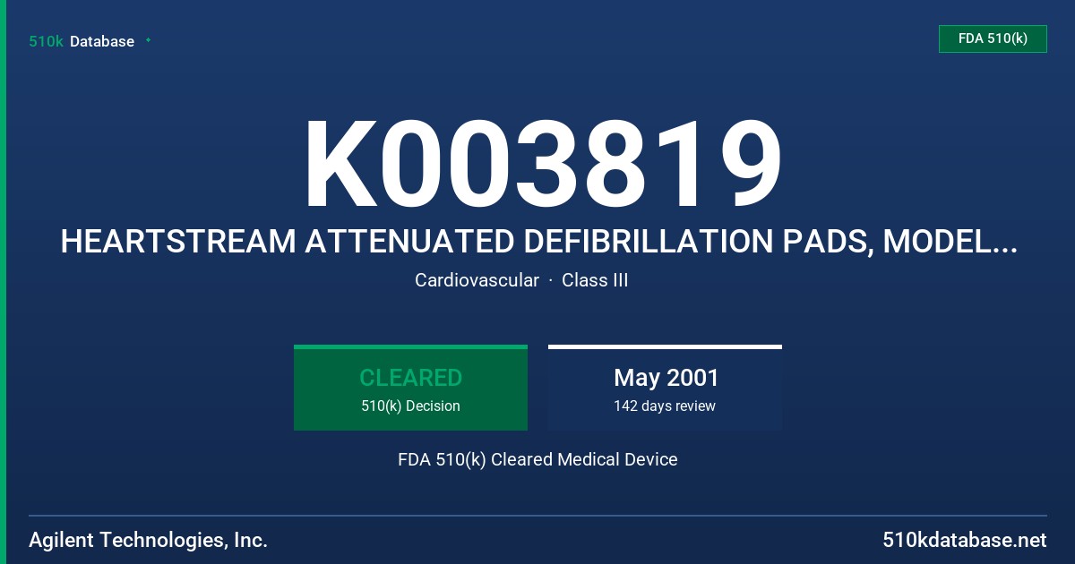K003819 HEARTSTREAM ATTENUATED DEFIBRILLATION PADS, MODEL M3870A FDA 510(k) Cleared Medical Device
