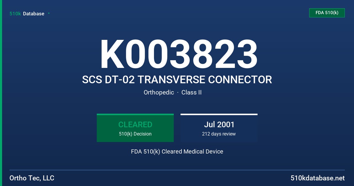 K003823 SCS DT-02 TRANSVERSE CONNECTOR FDA 510(k) Cleared Medical Device