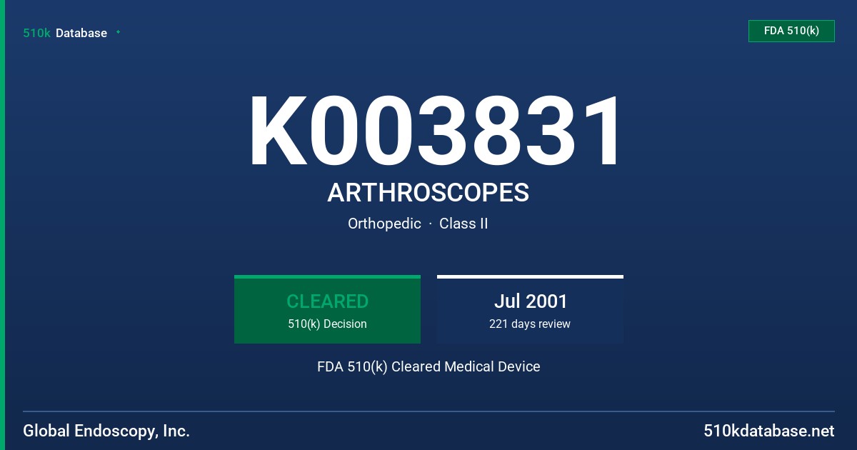K003831 ARTHROSCOPES FDA 510(k) Cleared Medical Device