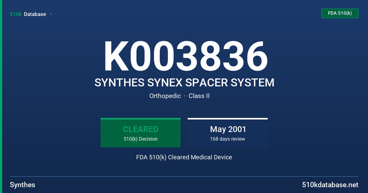 K003836 SYNTHES SYNEX SPACER SYSTEM FDA 510(k) Cleared Medical Device