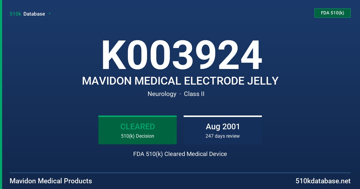 K003924 MAVIDON MEDICAL ELECTRODE JELLY FDA 510(k) Cleared Medical Device