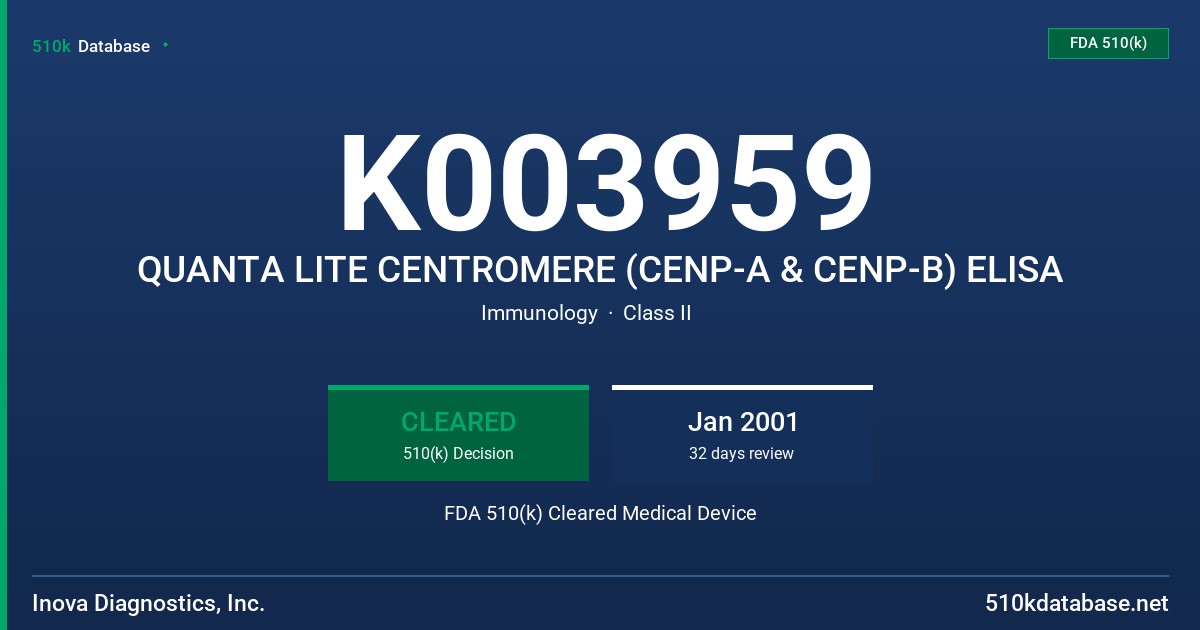 K003959 QUANTA LITE CENTROMERE (CENP-A & CENP-B) ELISA FDA 510(k) Cleared Medical Device