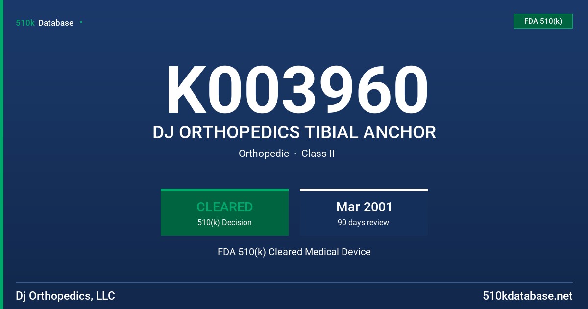 K003960 DJ ORTHOPEDICS TIBIAL ANCHOR FDA 510(k) Cleared Medical Device