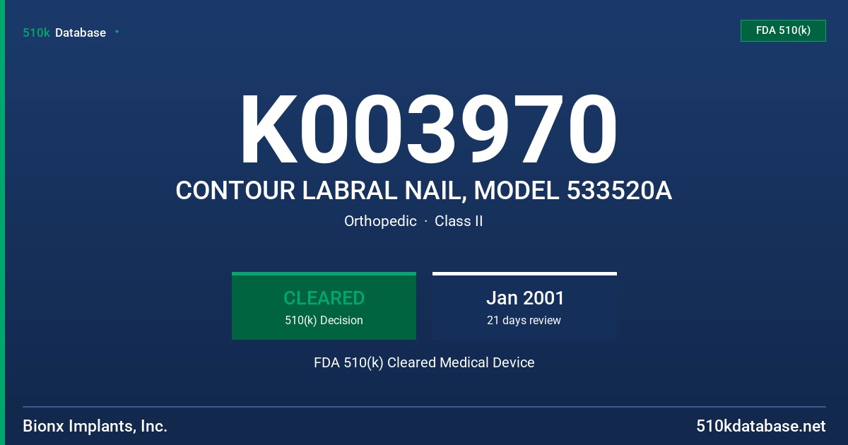 K003970 CONTOUR LABRAL NAIL, MODEL 533520A FDA 510(k) Cleared Medical Device
