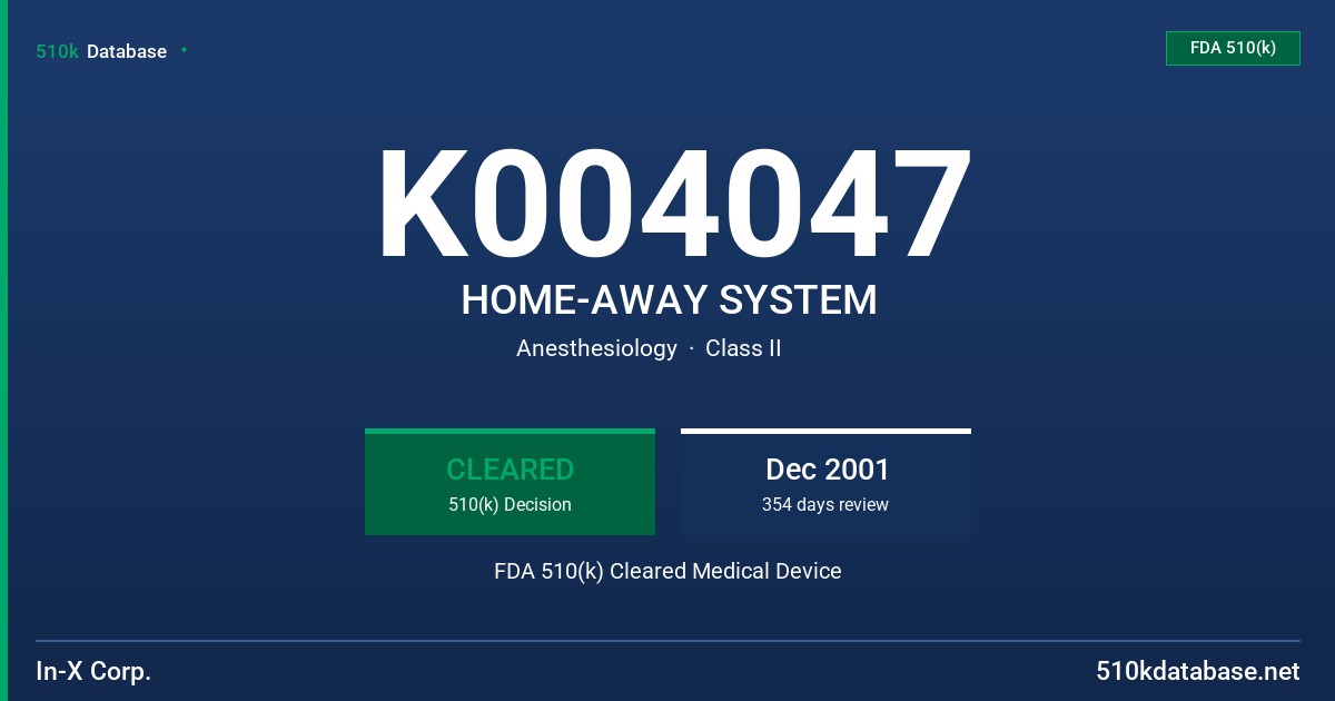 K004047 HOME-AWAY SYSTEM FDA 510(k) Cleared Medical Device