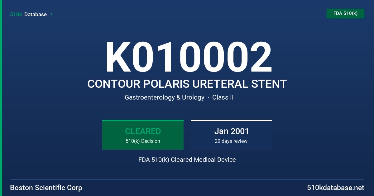 K010002 CONTOUR POLARIS URETERAL STENT FDA 510(k) Cleared Medical Device