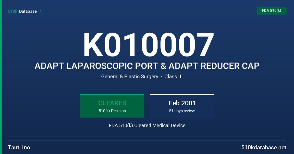 K010007 ADAPT LAPAROSCOPIC PORT & ADAPT REDUCER CAP FDA 510(k) Cleared Medical Device