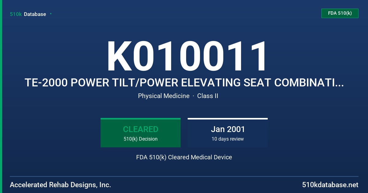 K010011 TE-2000 POWER TILT/POWER ELEVATING SEAT COMBINATION SYSTEM FDA 510(k) Cleared Medical Device