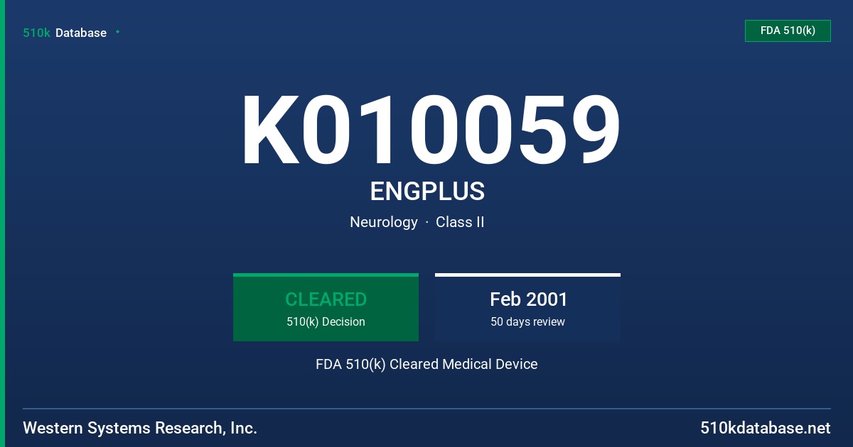 K010059 ENGPLUS FDA 510(k) Cleared Medical Device