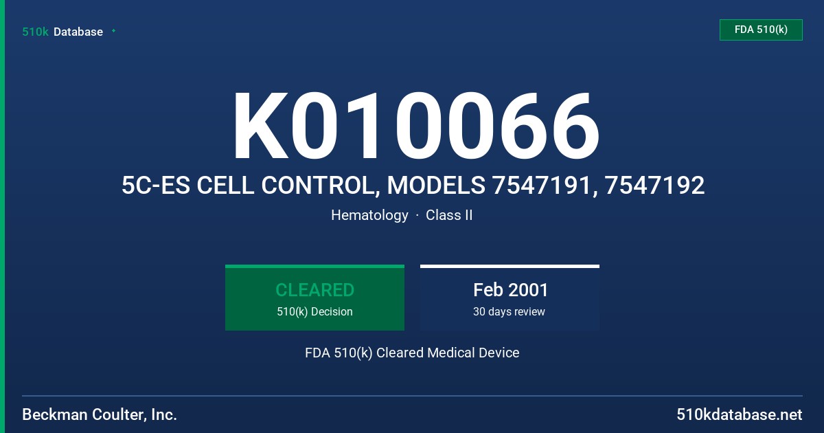 K010066 5C-ES CELL CONTROL, MODELS 7547191, 7547192 FDA 510(k) Cleared Medical Device