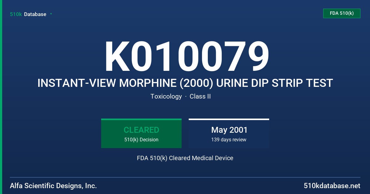 K010079 INSTANT-VIEW MORPHINE (2000) URINE DIP STRIP TEST FDA 510(k) Cleared Medical Device