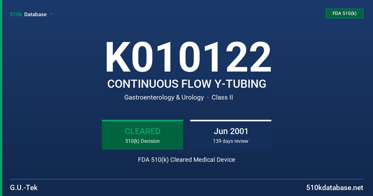 K010122 CONTINUOUS FLOW Y-TUBING FDA 510(k) Cleared Medical Device