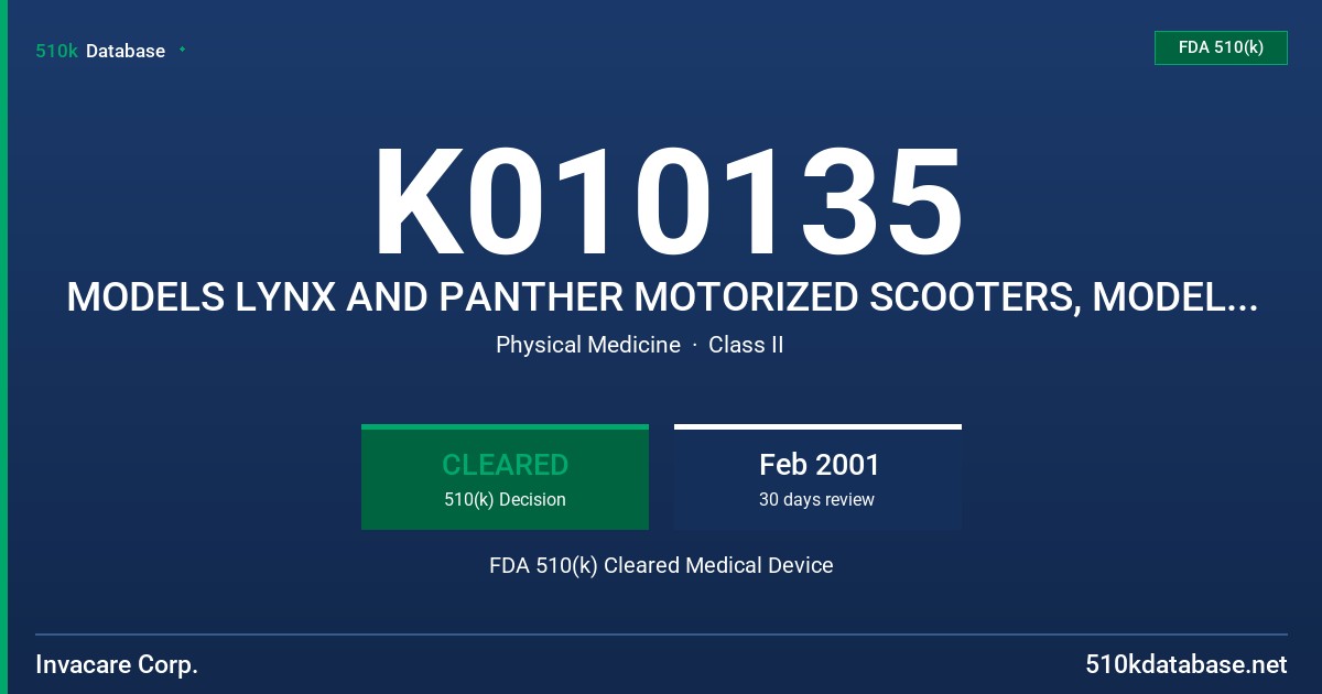 K010135 MODELS LYNX AND PANTHER MOTORIZED SCOOTERS, MODELS LYNX SX-3, LYNX SX-3P, LYNX LX-3, LYNX LX-3, PANTHER LX-4 FDA 510(k) Cleared Medical Device