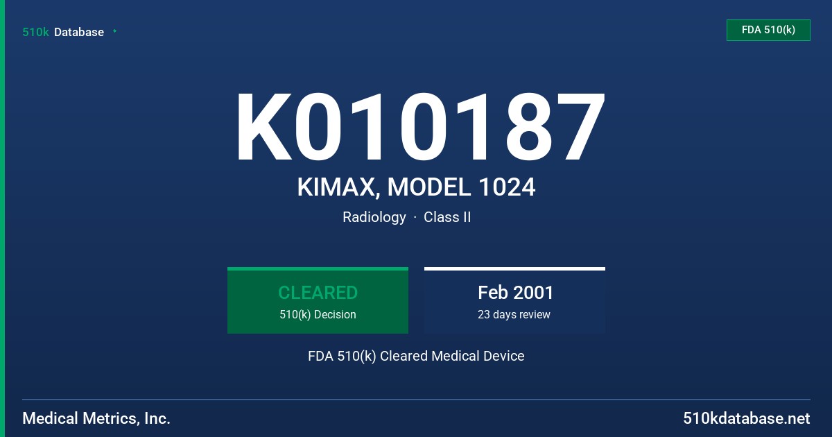 K010187 KIMAX, MODEL 1024 FDA 510(k) Cleared Medical Device