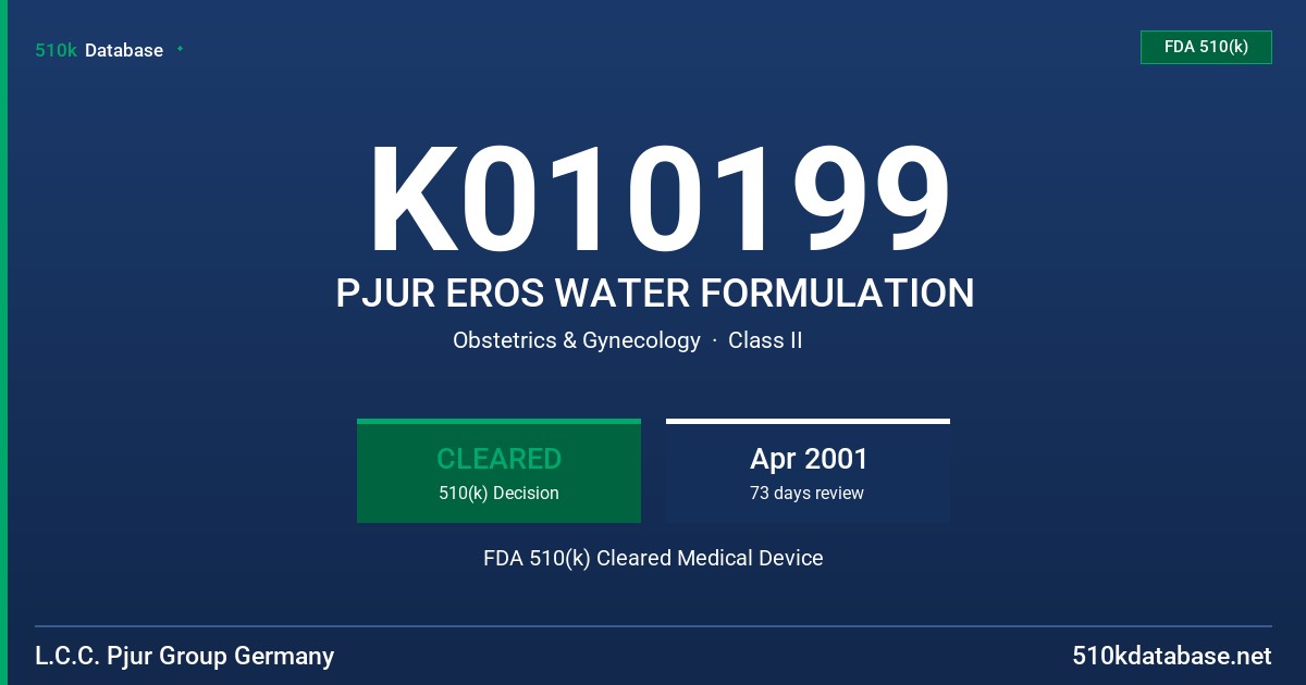 K010199 PJUR EROS WATER FORMULATION FDA 510(k) Cleared Medical Device