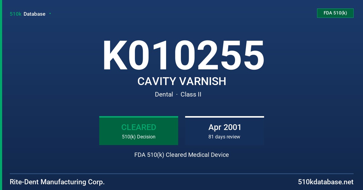 K010255 CAVITY VARNISH FDA 510(k) Cleared Medical Device