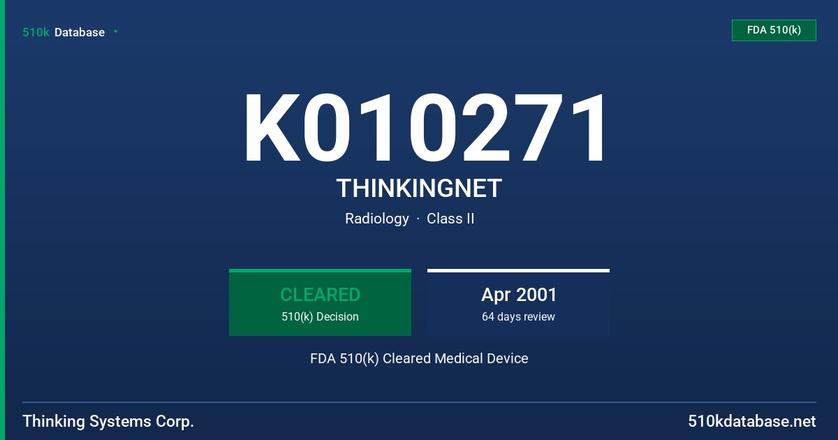 K010271 THINKINGNET FDA 510(k) Cleared Medical Device